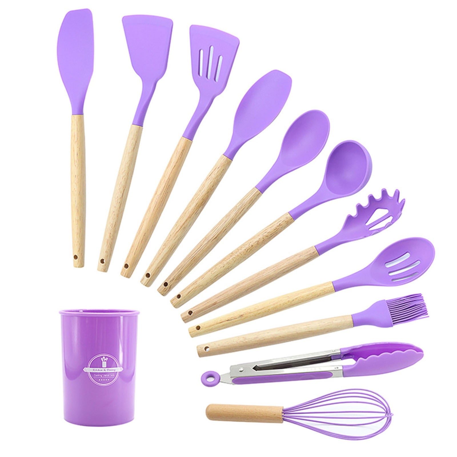 Non-Stick Safe 12Pcs Cooking Kitchen Utensils Set with Holder,Wooden Handles Cooking Tool,BPA Free,Non Toxic Turner Tongs Spa... - Durable Turner & Ladle Utensil Set for Home Chefs Detail