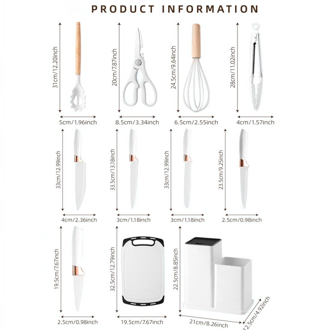 Professional Grade Kitchen Utensils Set for Cooking, 11 Cooking Utensils, 6 Knife set Beige,3 Utensil Sets,utensilios de cocina - Professional Kitchen Tool for Culinary Enthusiasts Detail