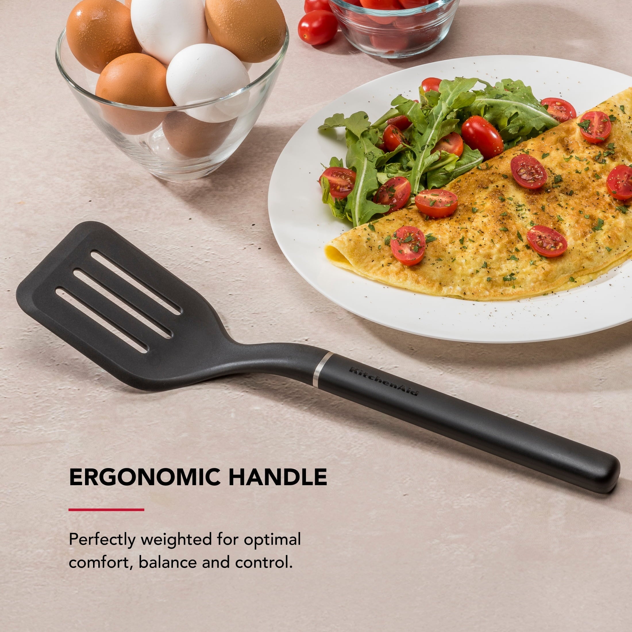 Seamless One-Piece 3-Piece Cooking Utensils Set with Ergonomic Handles, Black - Durable Turner & Ladle Utensil Set for Home Chefs Detail