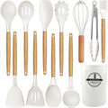 Non-Stick Safe Cooking Utensils Set, 12 packs Non-Stick Silicone Cooking Kitchen Utensils Spatula Set with Wooden Handles and... - Premium Stainless Steel Cooking Utensil for Non-Stick Pots - Default Title