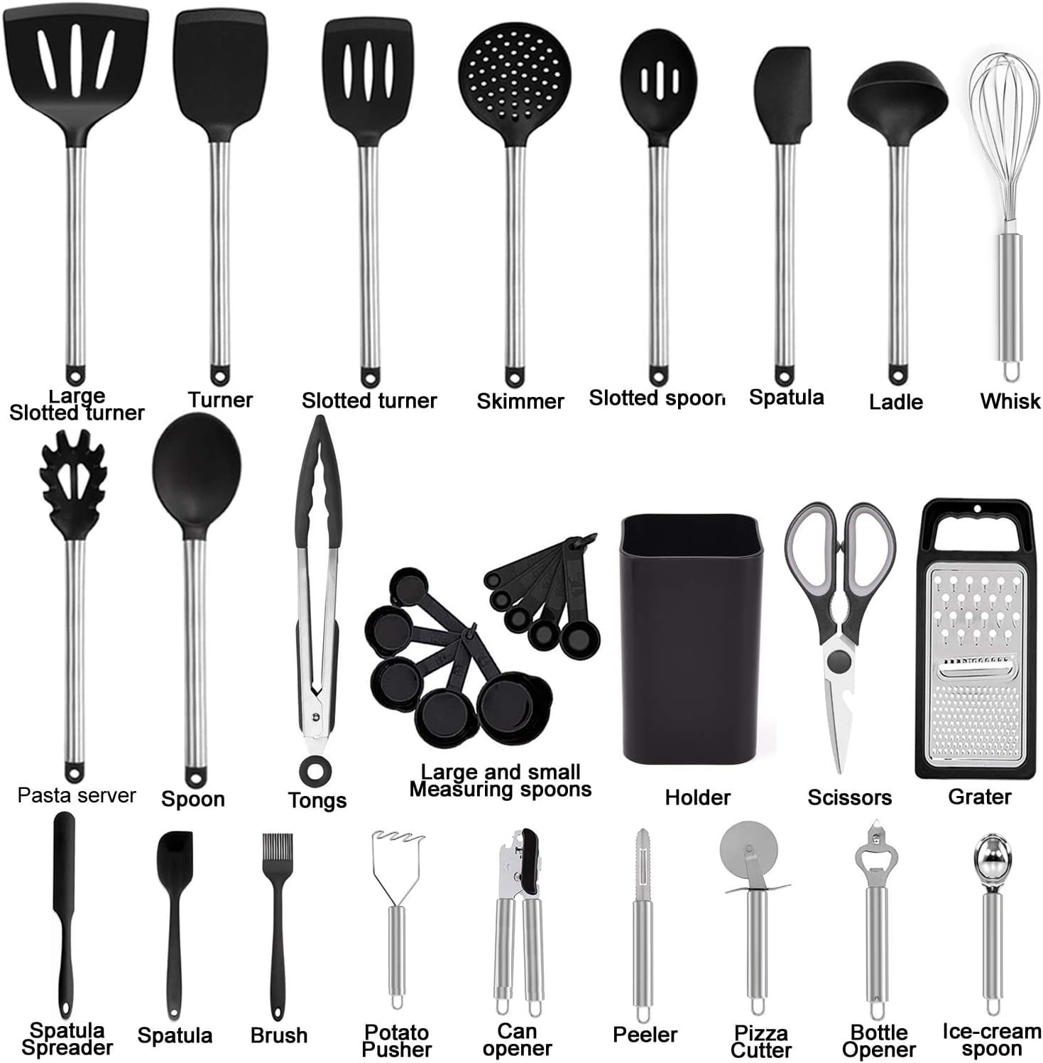 Premium Silicone Kitchen Utensil Set-Silicone Cooking Utensils-33 Kitchen Gadgets & Spoons for Nonstick Cookware-Silicone and Stainles... - Heat-Resistant Silicone Cooking Spatula Turner Detail