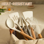 Heavy Duty Kitchen Cooking Utensils Set, 33 pcs Non-stick Silicone Cooking Kitchen Utensils Spatula Set with Holder, Wooden Hand... - Multi-Purpose Hand Tool for Daily Meal Prep Detail