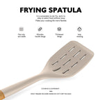 Seamless One-Piece Large Silicone Cooking Utensils - Heat Resistant Kitchen Utensil Set with Wooden Handles, Spatula,Turner, Slotted Spo... - Ergonomic Kitchen Tongs and Cooking Spoon Utensil Detail