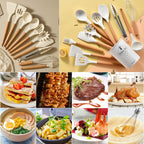 Non-Stick Safe Cooking Utensils Set, 12 packs Non-Stick Silicone Cooking Kitchen Utensils Spatula Set with Wooden Handles and... - Premium Stainless Steel Cooking Utensil for Non-Stick Pots Detail