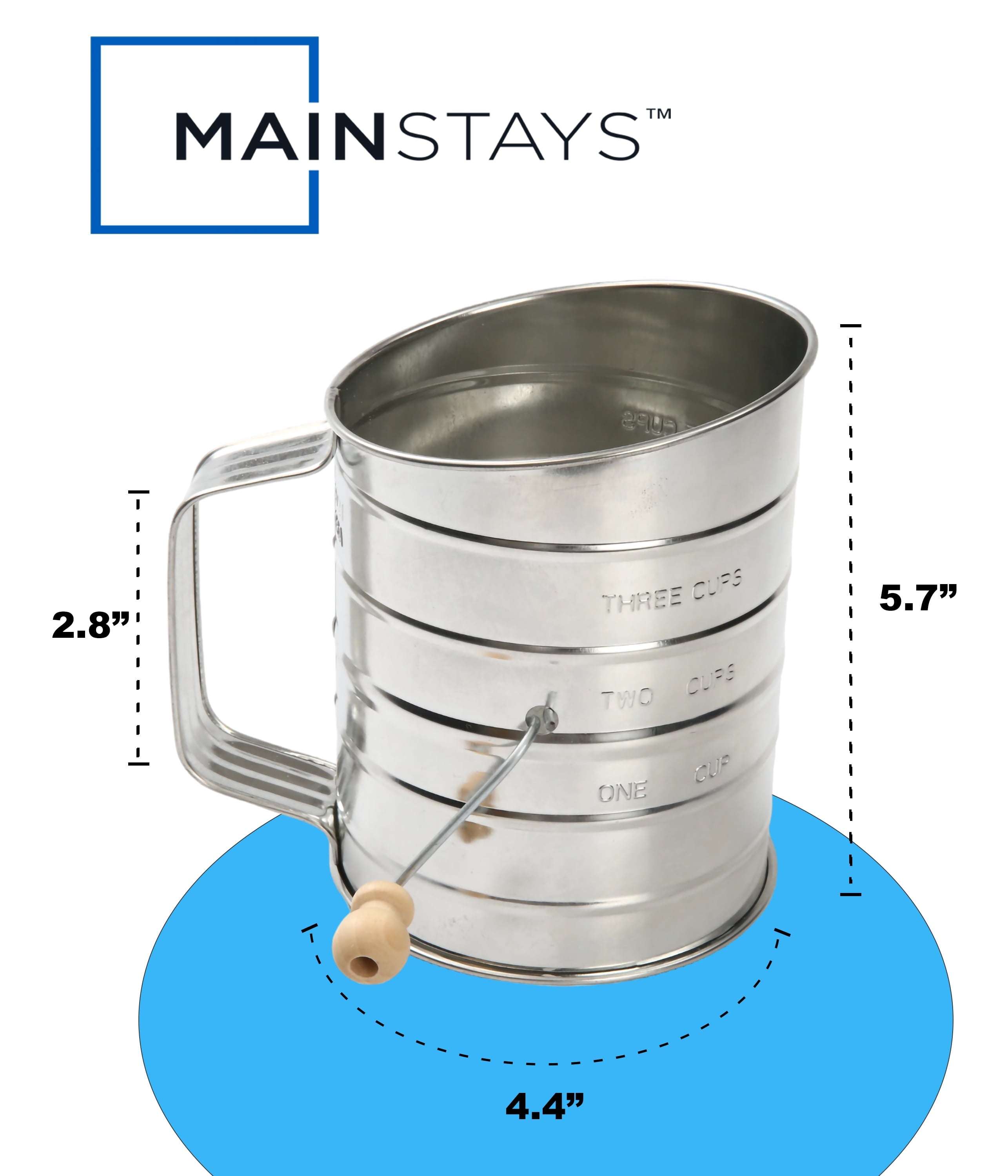 Multi-Functional Stainless Steel 3 Cup Flour Hand-Crank Sifter with Beechwood Handle Silver - Multi-Functional Manual Food Chopper & Slicer Detail