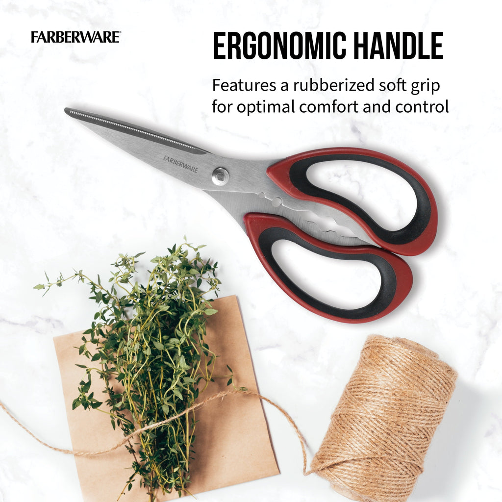 Premium Kitchen Stainless Steel Kitchen and Herb Shears with Red and Black Handle - Multi-Functional Manual Food Chopper & Slicer Detail
