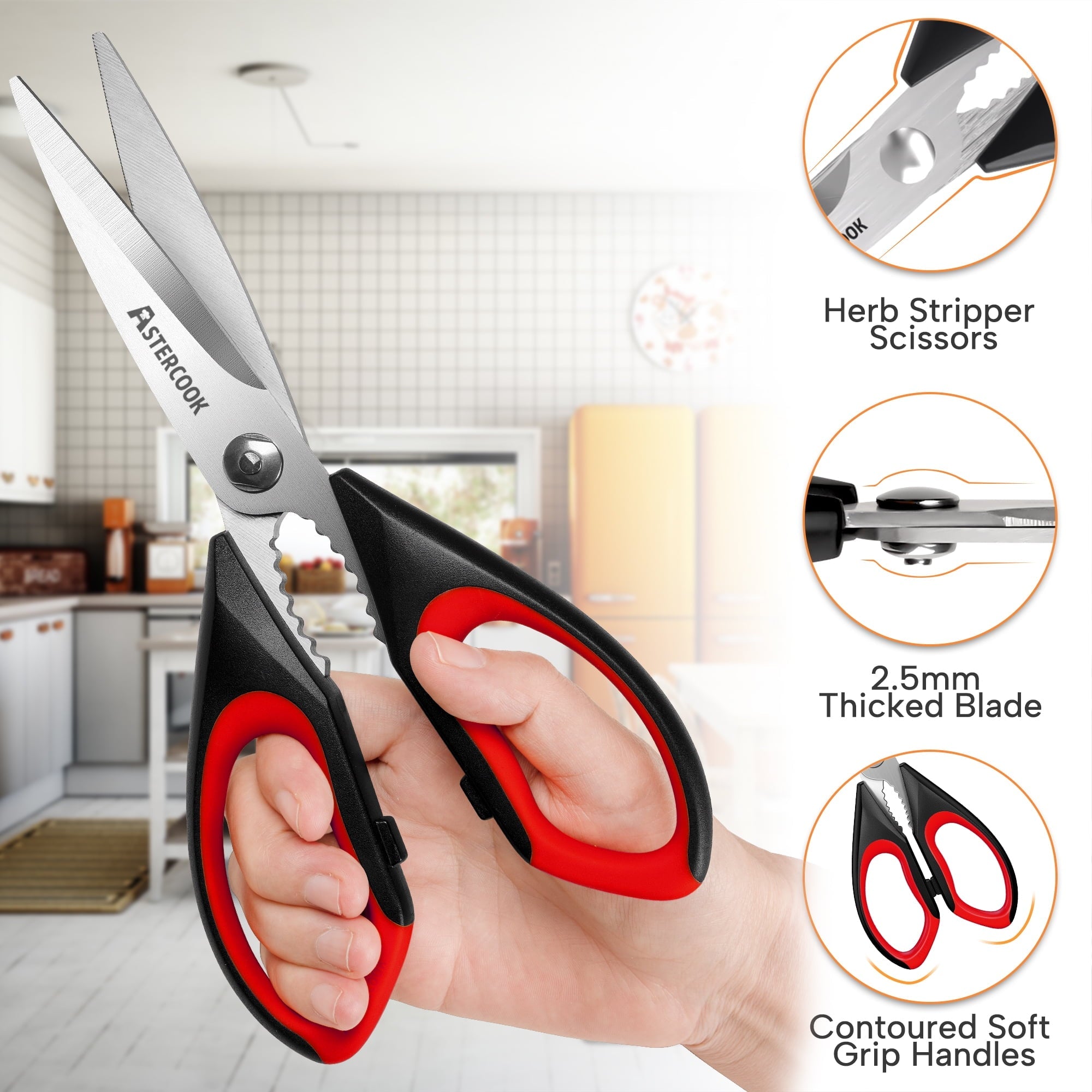 Premium Kitchen 2 Pcs Kitchen Scissors, Heavy Duty Shears with Serrated Blade, Ergonomic Handle Food Scissor for Poultry, H... - Premium Stainless Steel Garlic Presser & Peeler Detail