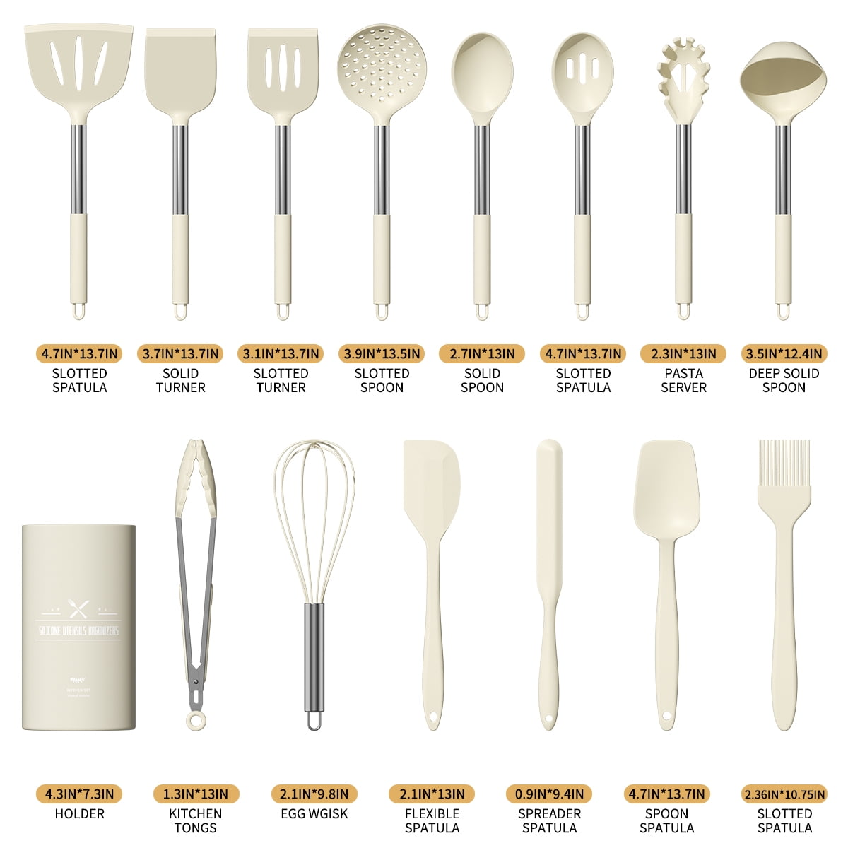 Seamless One-Piece Silicone Cooking Utensil Set, 30 Pcs Kitchen Utensils Set with Stainless Steel Handle, Food Grade Silicone Spatula Se... - Ergonomic Kitchen Tongs and Cooking Spoon Utensil Detail