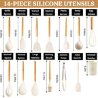 Premium Silicone 14-Piece Silicone Cooking Utensils Set, Non-Stick Kitchen Utensil Set for Baking, Flipping, Mixing, White - Ergonomic Kitchen Tongs and Cooking Spoon Utensil Detail