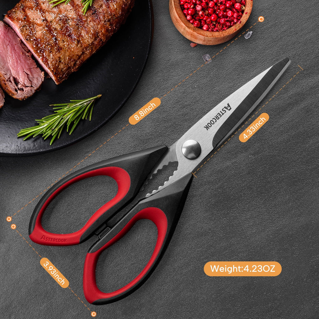 Premium Kitchen 2 Pcs Kitchen Scissors, Heavy Duty Shears with Serrated Blade, Ergonomic Handle Food Scissor for Poultry, H... - Premium Stainless Steel Garlic Presser & Peeler Detail