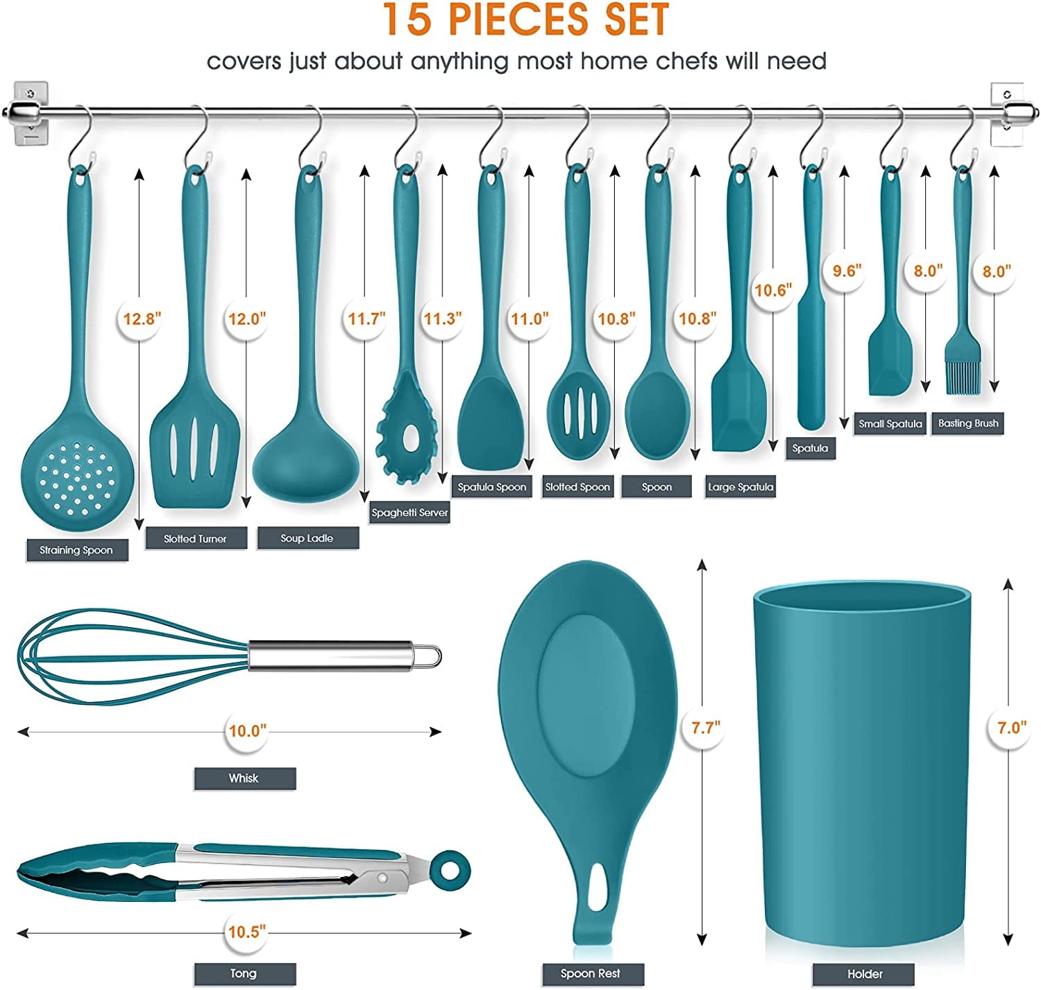 Heavy Duty 15-Piece Kitchen Utensils Set, Silicone Cooking Utensils with Holder, Non-stick Cookware Friendly & Heat Resistant - ... - Heavy Duty Stainless Steel Kitchen Shears Detail