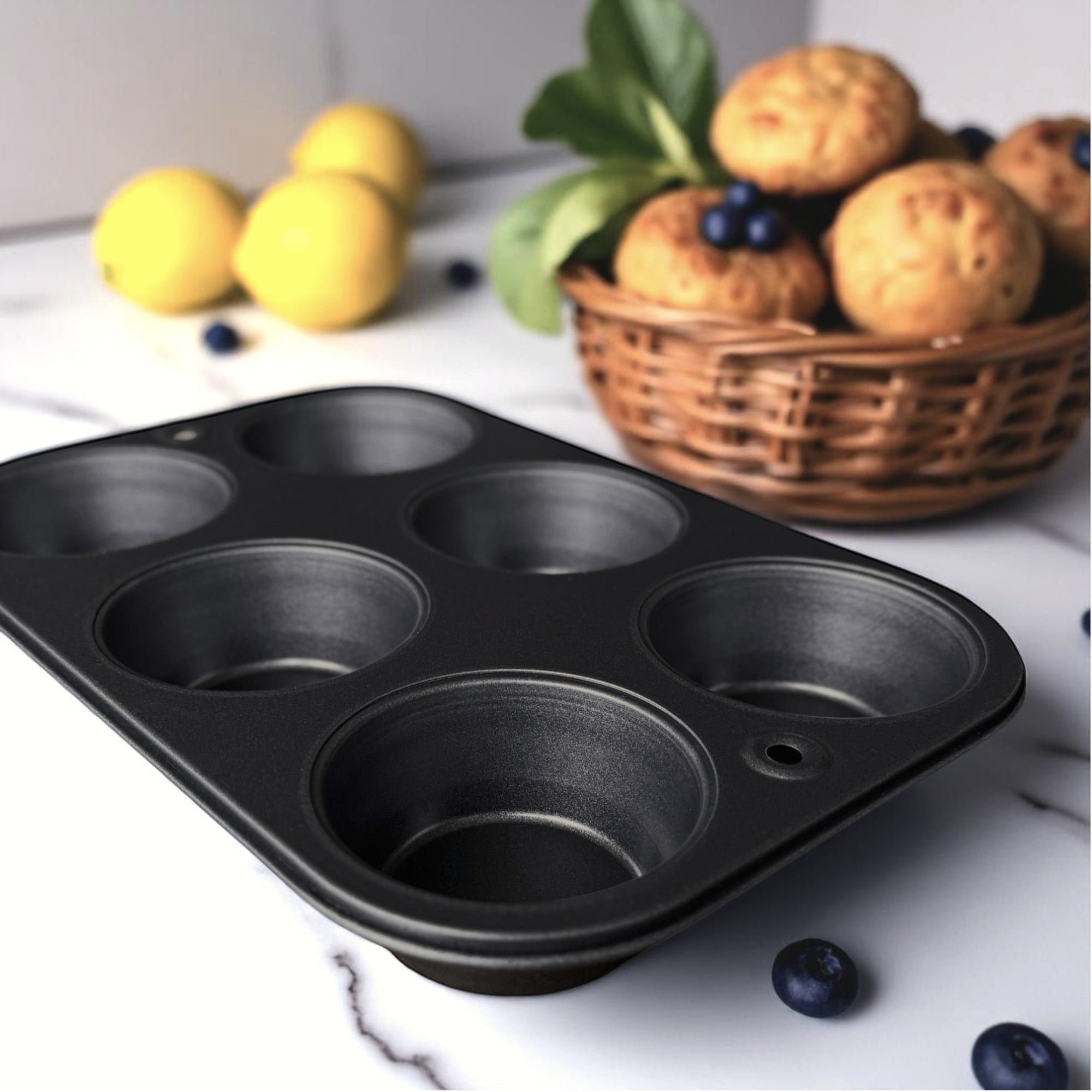 Time-Saving 6-Cup Nonstick Steel Muffin Pan, 2.9" Cup, Gray, 1 Count - Kitchen Gadget Tool for Quick Food Prep Detail