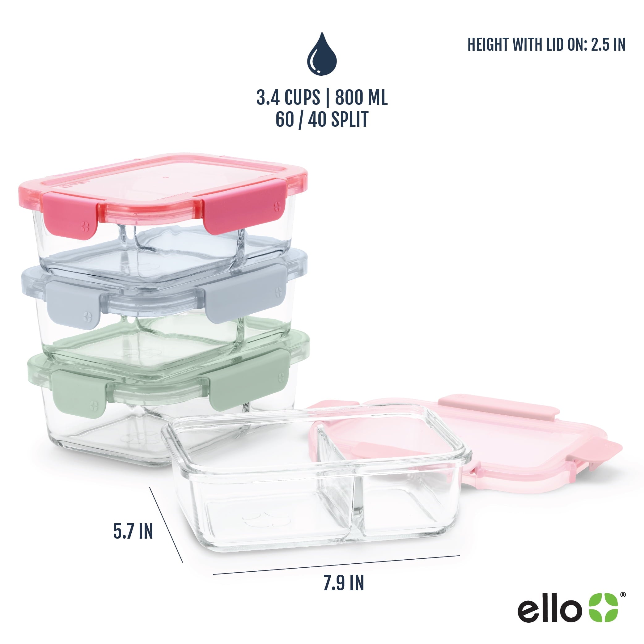 Deliciously Squishy 8pc 3.4 Cup Divided Glass Meal Prep Set - Fun Food Fidget Cookie Squishable Toy Detail