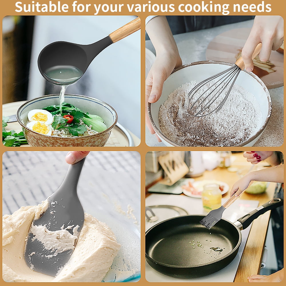 Premium Silicone Silicone Wooden Heat Resistant Kitchen Utensil Set, 12 pcs - Heat-Resistant Silicone Cooking Spatula Turner Detail
