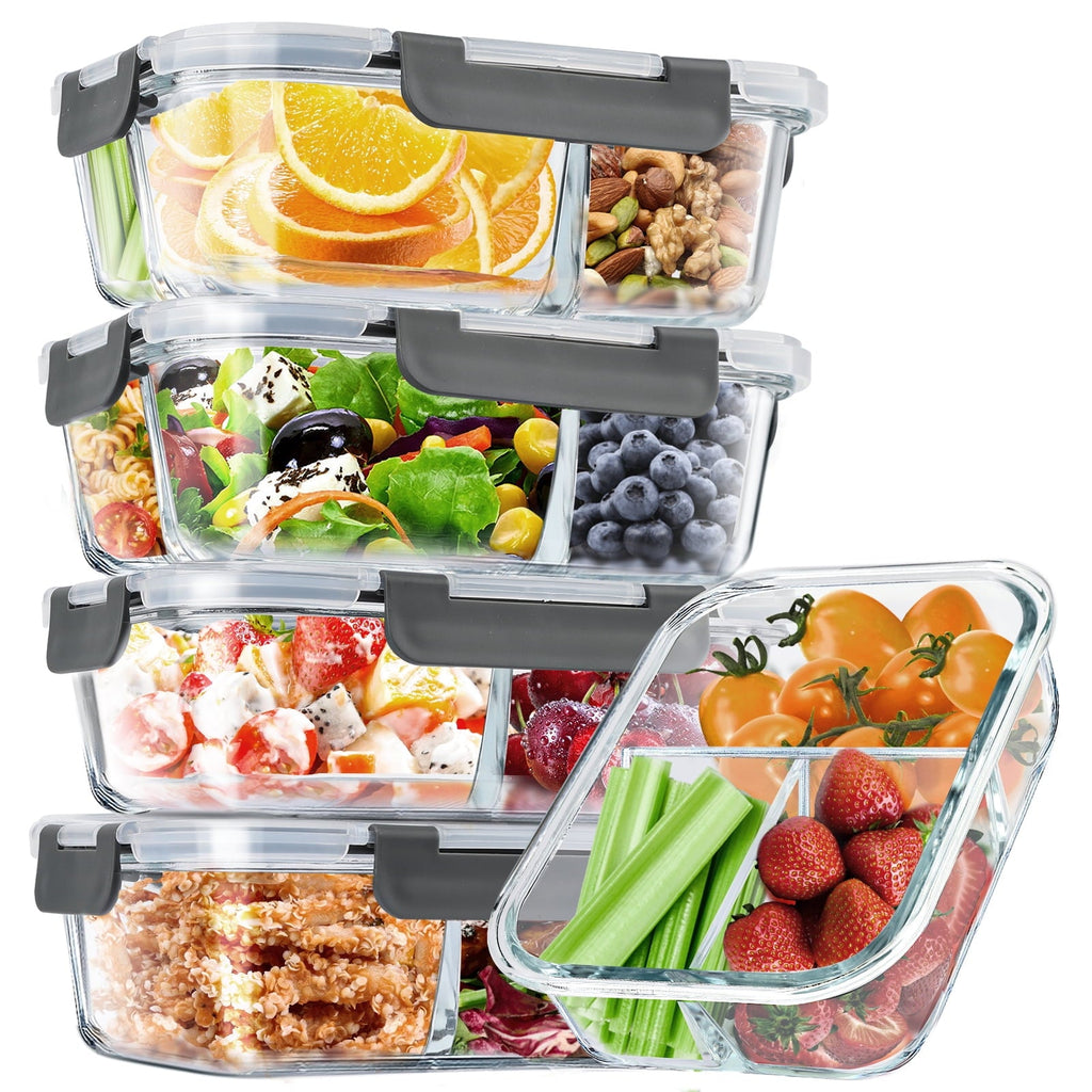 Deliciously Squishy 8 Pcs Glass Food Storage Containers with Lids, 2 & 3 Compartment Glass Airtight Meal Prep Containers (4 Containers & ... - Playful Star & Heart Shaped Geometric NeeDoh Detail
