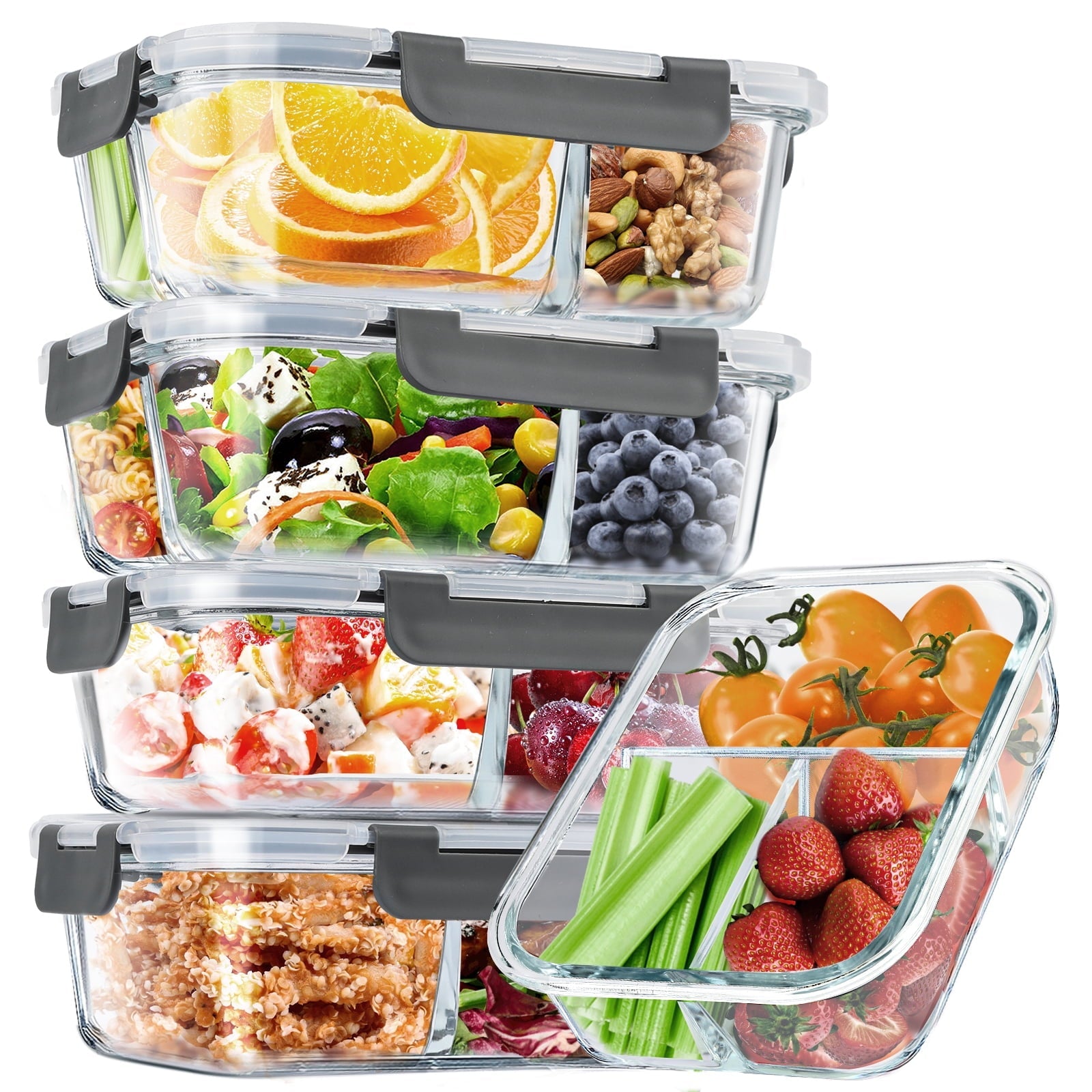 Deliciously Squishy 8 Pcs Glass Food Storage Containers with Lids, 2 & 3 Compartment Glass Airtight Meal Prep Containers (4 Containers & ... - Playful Star & Heart Shaped Geometric NeeDoh Detail