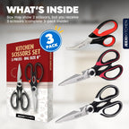 Ergonomic Manual 3 Pack Kitchen Scissors, Ultra-Sharp Premium Stainless Steel Heavy Duty Kitchen Shears & Multi Purpose Poultry Shears... - Kitchen Gadget Tool for Quick Food Prep Detail