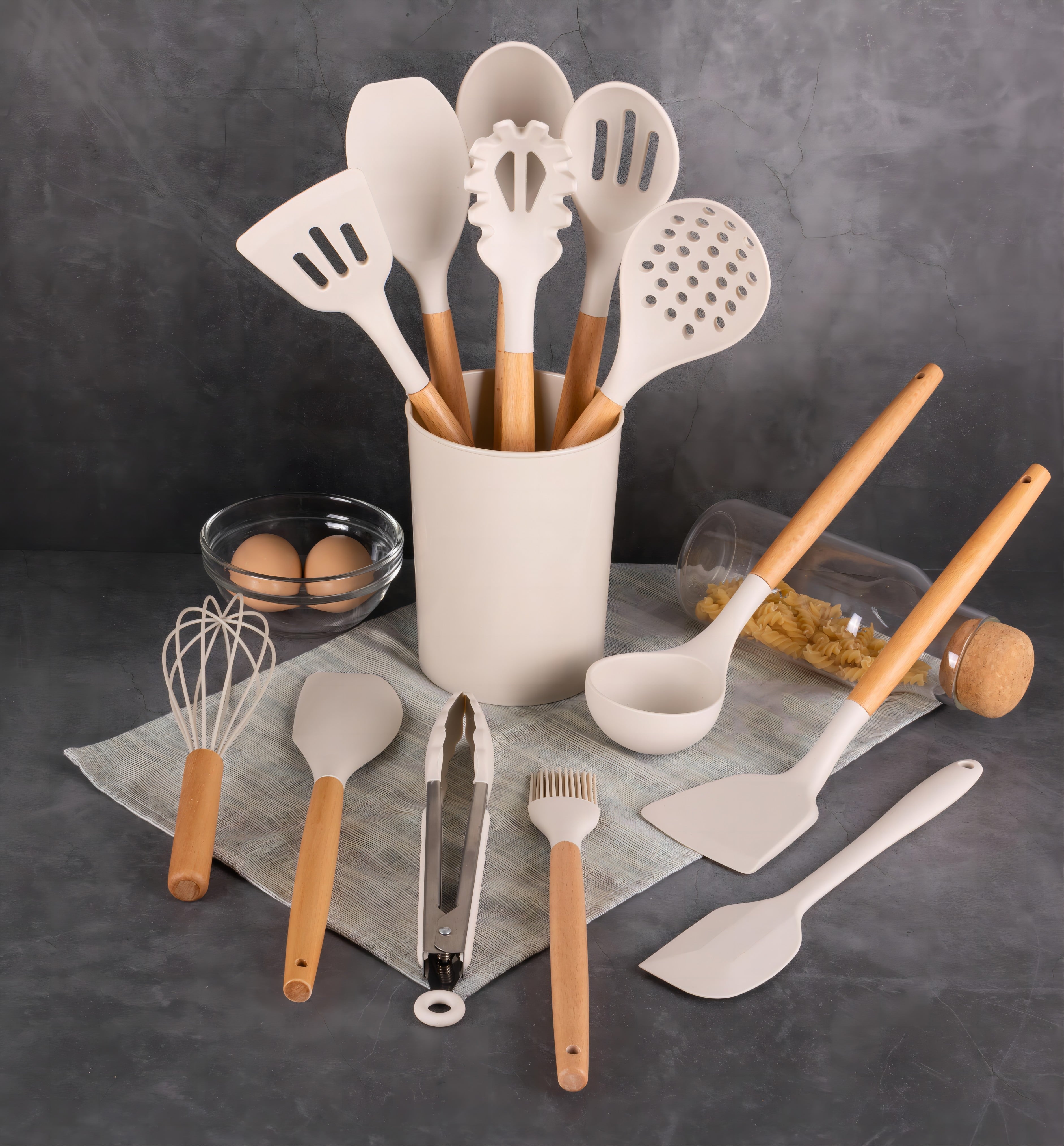 Non-Stick Safe 14pcs Cooking Utensil Set with Caddy - Heat-Resistant Silicone Cooking Spatula Turner Detail