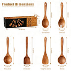 Ergonomic Cooking Wooden Spoons for Cooking, 6 PCS Teak Wood Cooking Utensil Set, Wooden Kitchen Utensils for Nonstick Pans & Cookware,... - Premium Stainless Steel Cooking Utensil for Non-Stick Pots Detail