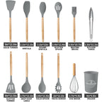 Premium Silicone Silicone Wooden Heat Resistant Kitchen Utensil Set, 12 pcs - Heat-Resistant Silicone Cooking Spatula Turner Detail