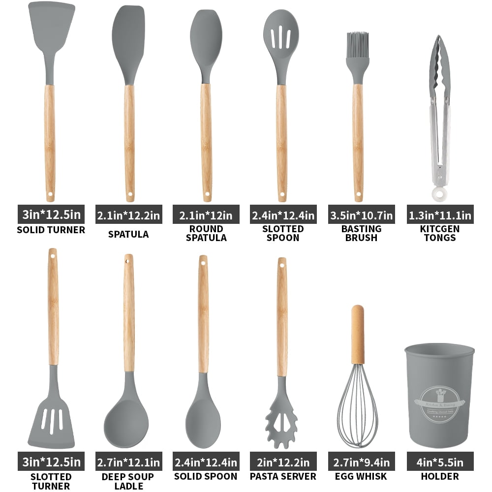 Durable Steel Silicone Wooden Heat Resistant Kitchen Utensil Set, 12 pcs - Professional Kitchen Tool for Culinary Enthusiasts Detail