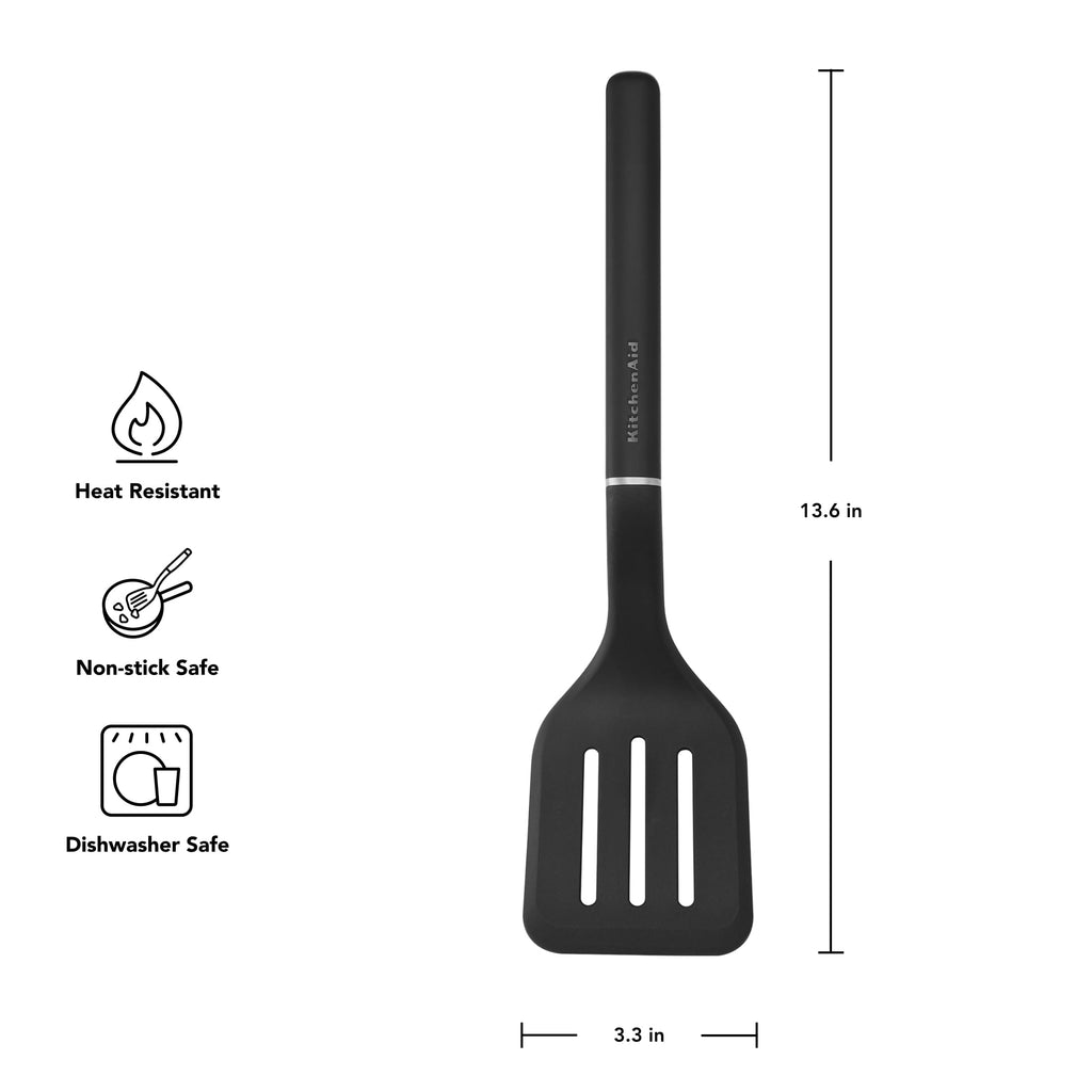 Seamless One-Piece 3-Piece Cooking Utensils Set with Ergonomic Handles, Black - Durable Turner & Ladle Utensil Set for Home Chefs Detail