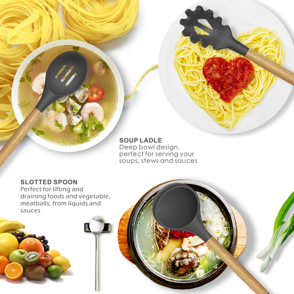Premium Silicone Silicone Cooking Utensils Set - 446°F Heat Resistant Silicone Kitchen Utensils for Cooking,Kitchen Utensil Spatula Se... - Durable Turner & Ladle Utensil Set for Home Chefs Detail