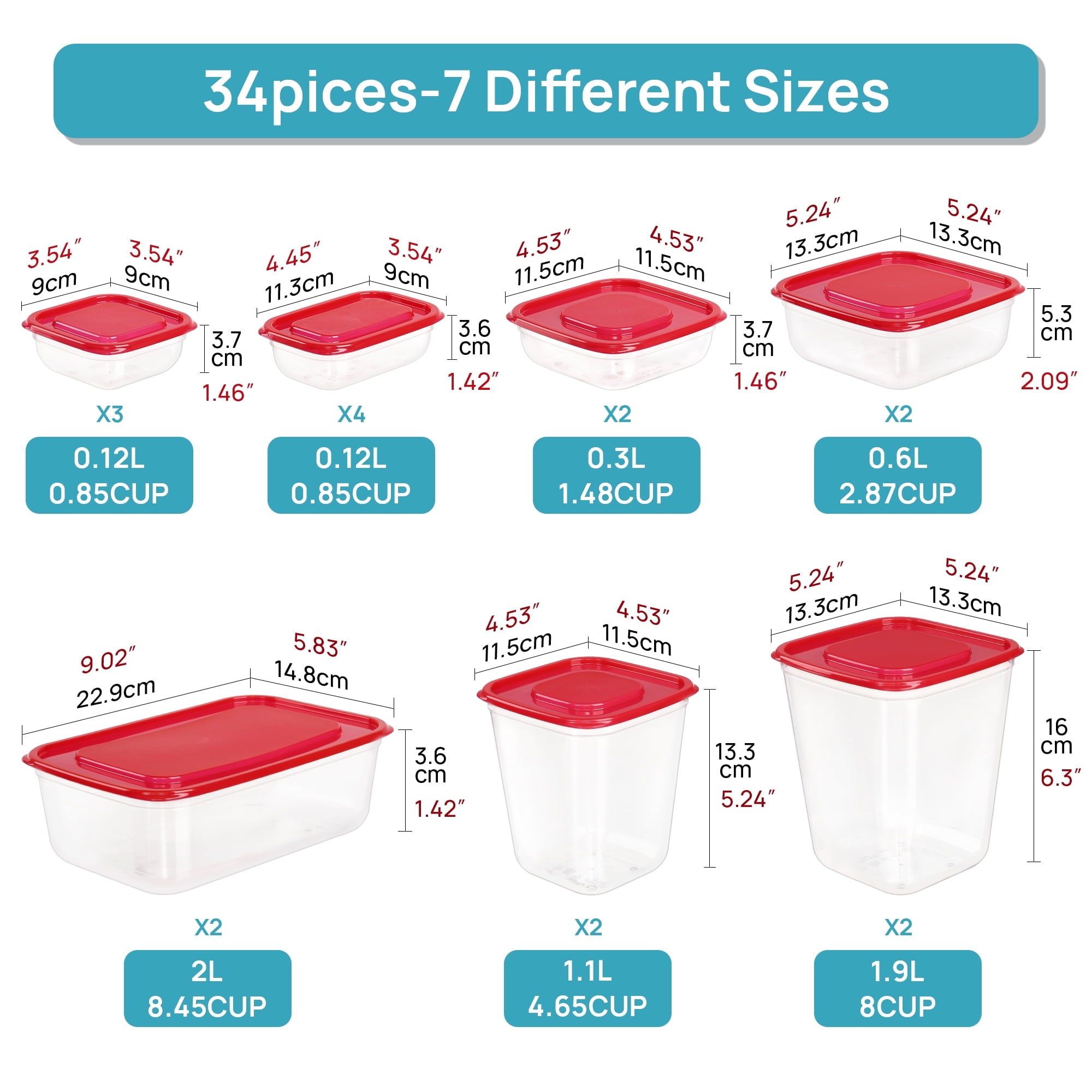 Playful Geometric 34 Pieces Meal Prep Containers, 7-Size ，Plastic Food Storage Containers with Lids for Lunch,Leftover - Fun Food Fidget Cookie Squishable Toy Detail