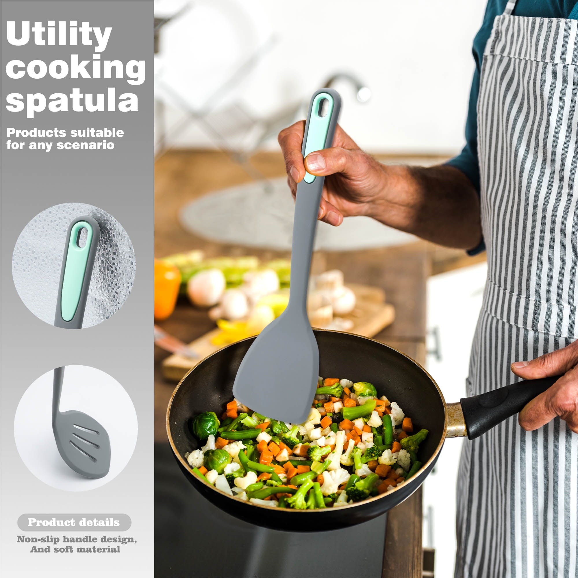 High-Precision 5 Pieces Silicone Spatula Set, Non-Stick Silicone Turner Spatulas, Heat Resistance Cooking Utensils, Fli... - Multi-Purpose Hand Tool for Daily Meal Prep Detail
