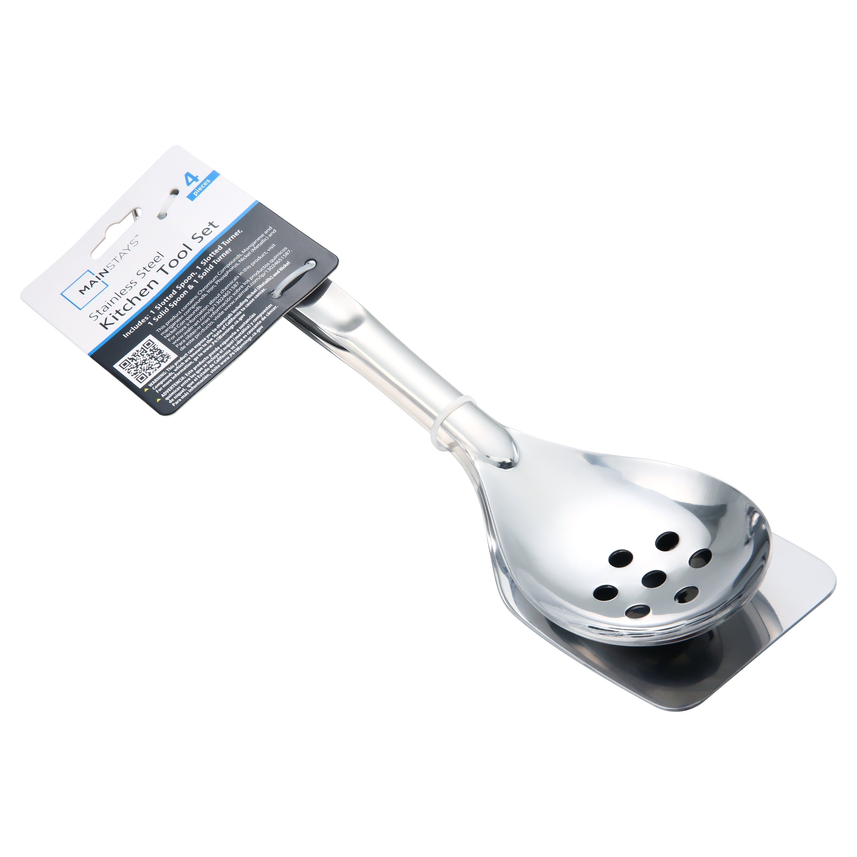 Non-Stick Safe Stainless Steel 4-Piece Utensil Set: Includes Spatula, Slotted Spatula, Spoon, and Slotted Spoon - Ergonomic Kitchen Tongs and Cooking Spoon Utensil Detail
