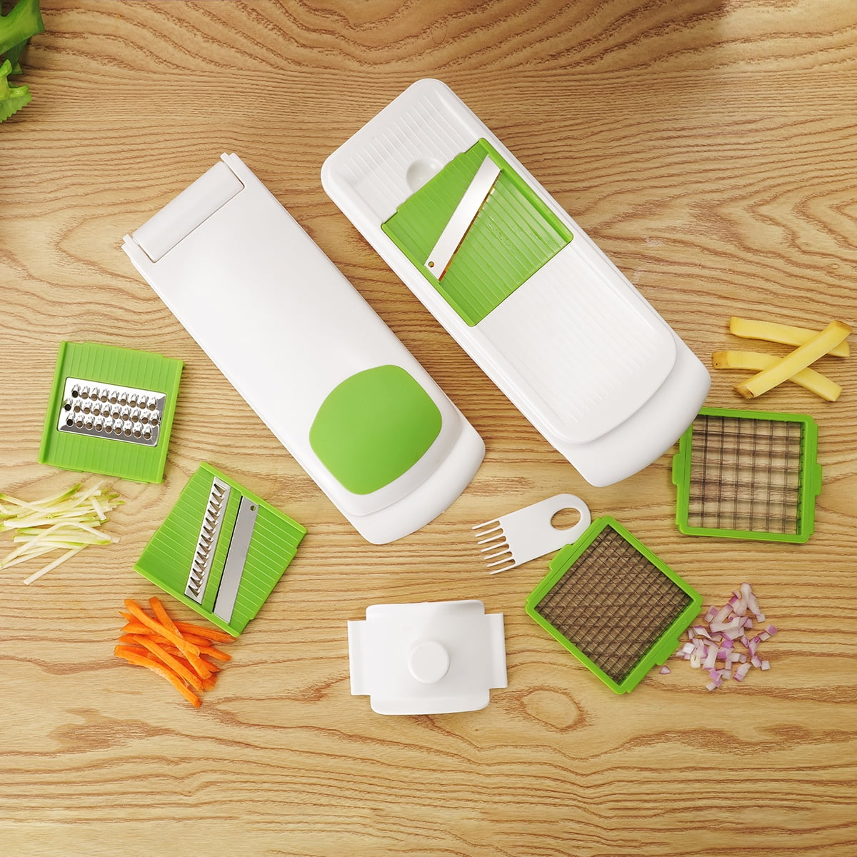 Premium Kitchen 11 Pieces Multi-Function Nice Dicer and Mandoline, Stainless Steel, Green Glaze, 820g - Kitchen Gadget Tool for Quick Food Prep Detail