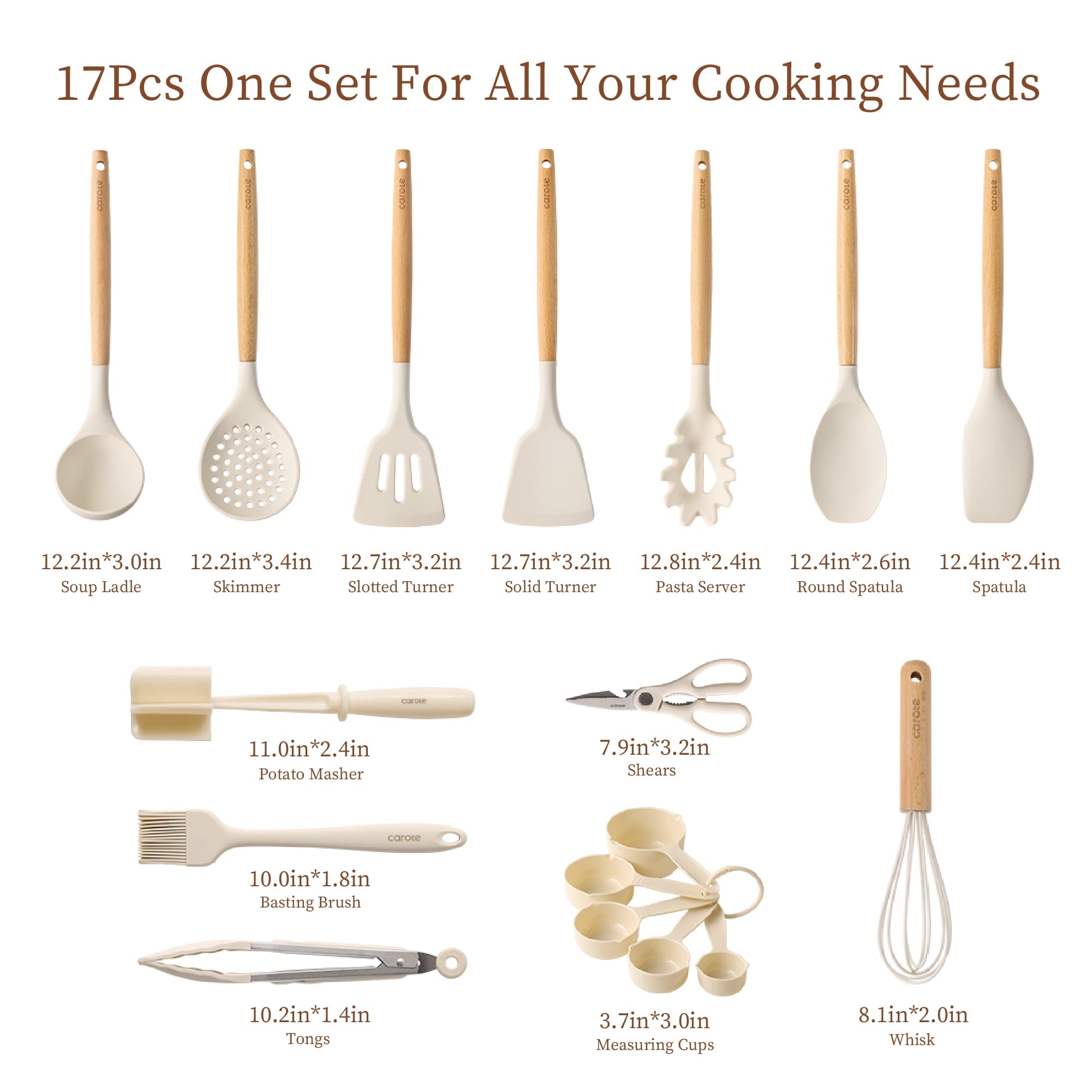 Heavy Duty 17-Piece Silicone and Wood Cooking Utensil Set, Heat-Resistant, Safe for Nonstick Cookware - Multi-Purpose Hand Tool for Daily Meal Prep Detail