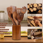 Heat-Resistant Wooden Spoons for Cooking, 8 Pcs Natural Wooden Utensil for Cooking with Non-Stick, Heat Resistant, Wood... - Durable Turner & Ladle Utensil Set for Home Chefs Detail