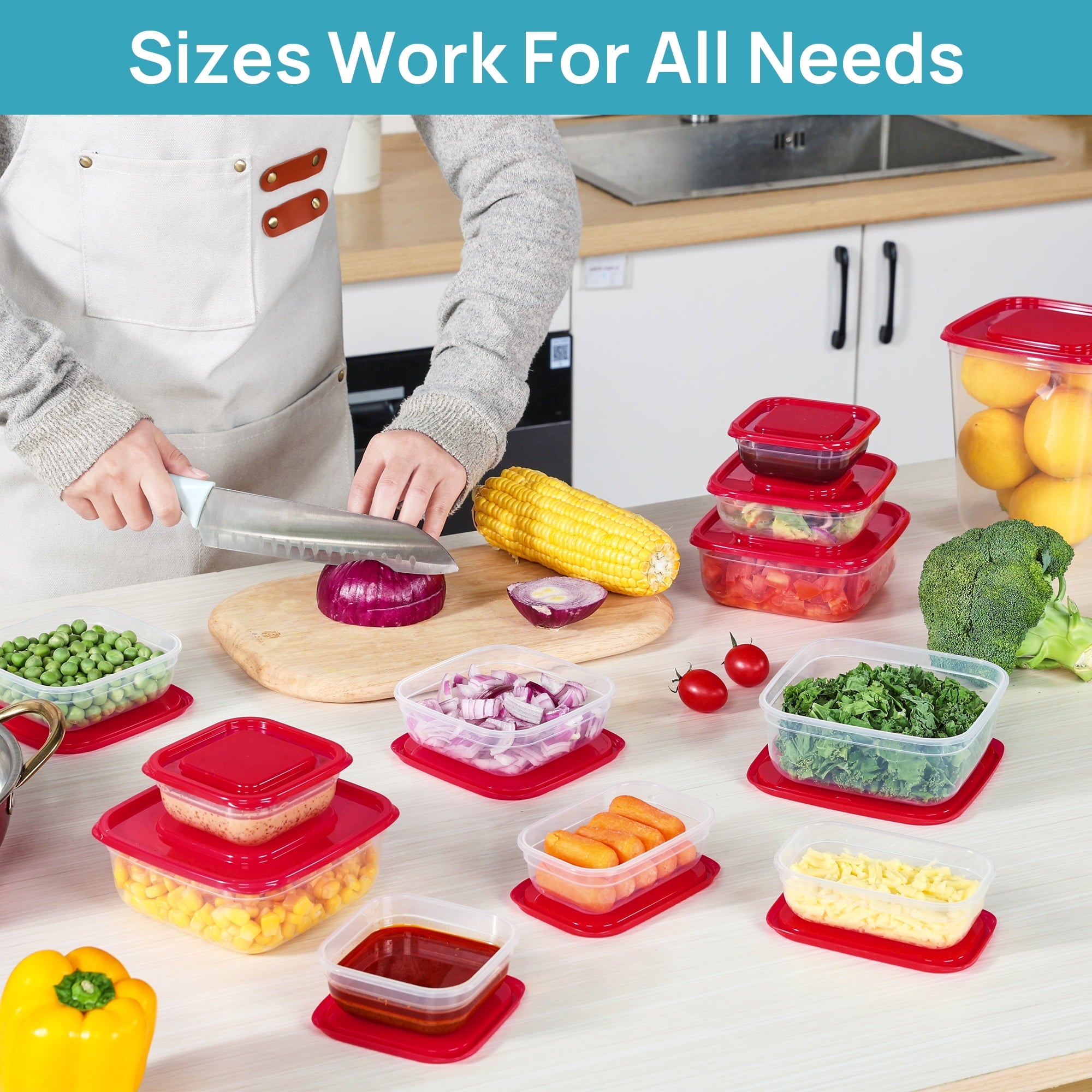 Playful Geometric 34 Pieces Meal Prep Containers, 7-Size ，Plastic Food Storage Containers with Lids for Lunch,Leftover - Fun Food Fidget Cookie Squishable Toy Detail