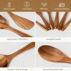 Ergonomic Cooking Wooden Spoons for Cooking, 6 PCS Teak Wood Cooking Utensil Set, Wooden Kitchen Utensils for Nonstick Pans & Cookware,... - Premium Stainless Steel Cooking Utensil for Non-Stick Pots Detail