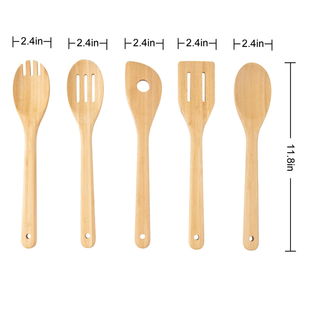 Premium Silicone 5pk Bamboo Spoons for Cooking, Kitchen Essential Tools Set - Heat-Resistant Silicone Cooking Spatula Turner Detail