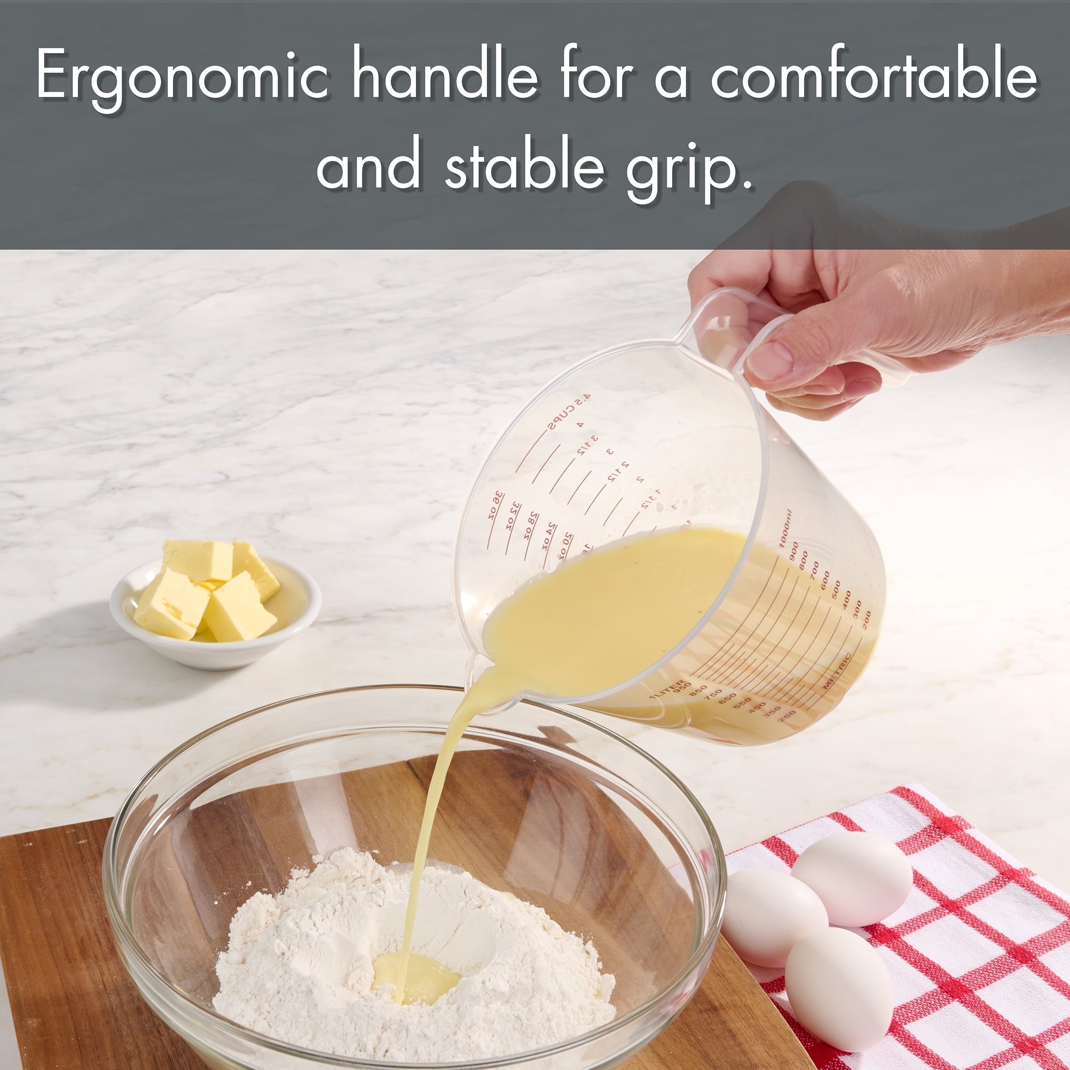 Premium Kitchen 3-Piece Tapered Spout Nesting Plastic Measuring Cups Set, Clear - Kitchen Gadget Tool for Quick Food Prep Detail