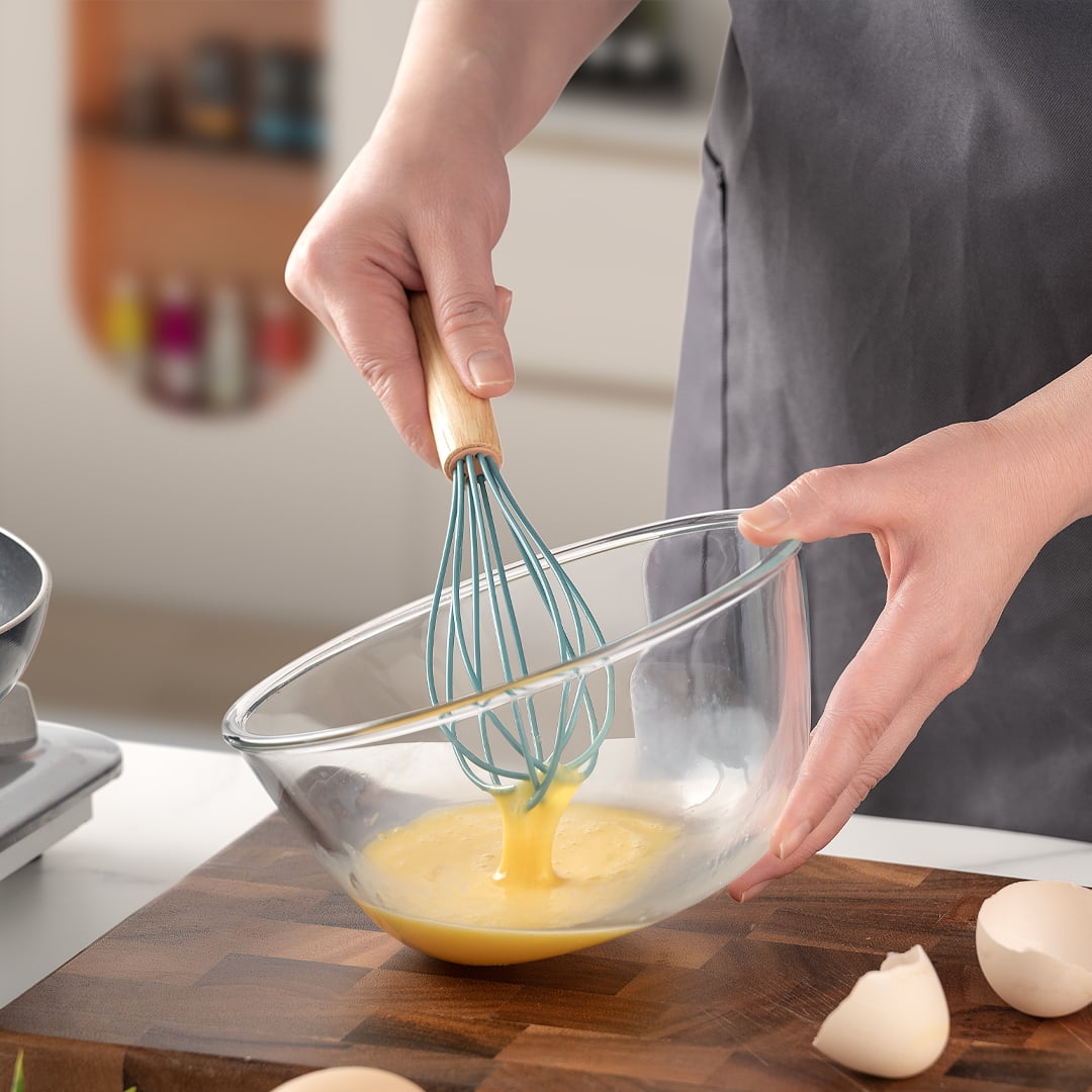 Seamless One-Piece Small Silicone Cooking Utensils with Holder Set (12Pack), Aqua Kitchen Tools with Wooden Handle for Nonstick... - Premium Stainless Steel Cooking Utensil for Non-Stick Pots Detail