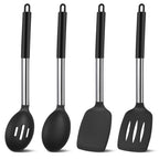 Ergonomic Cooking Silicone Cooking Spatulas and Spoons, 4 Pack Heat Resistant Silicone Cooking Utensils Set, Non-stick Large Ki... - Premium Stainless Steel Cooking Utensil for Non-Stick Pots - Default Title
