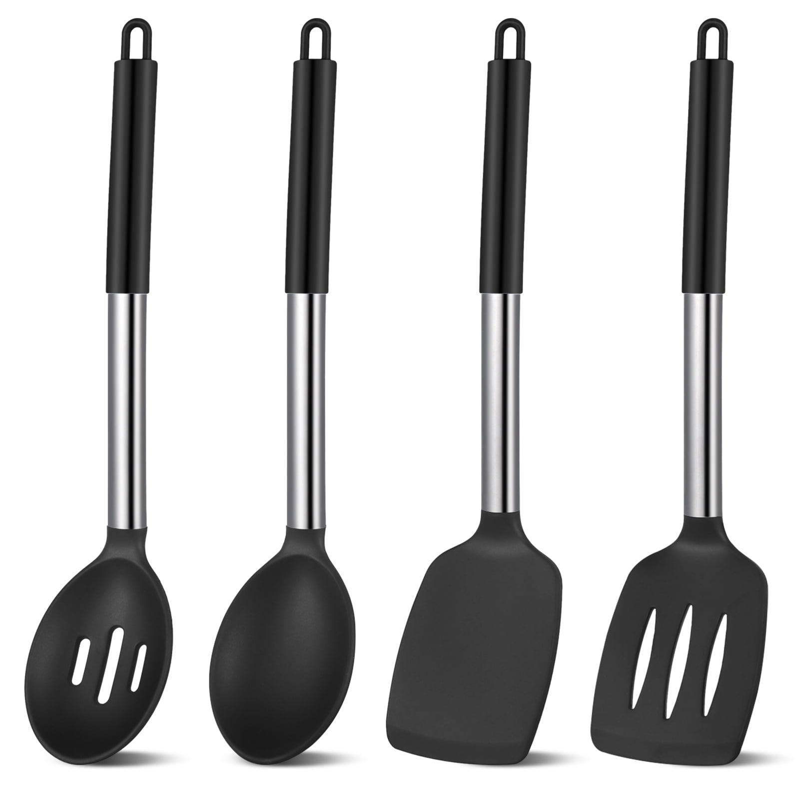 Ergonomic Cooking Silicone Cooking Spatulas and Spoons, 4 Pack Heat Resistant Silicone Cooking Utensils Set, Non-stick Large Ki... - Premium Stainless Steel Cooking Utensil for Non-Stick Pots - Default Title